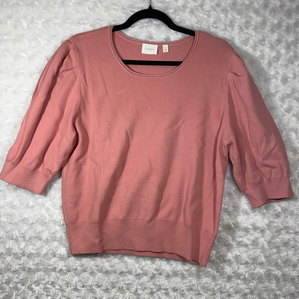 Cyrus Womens Size L Dusty Rose Puff Shoulder Short Sleeve Knit Sweater